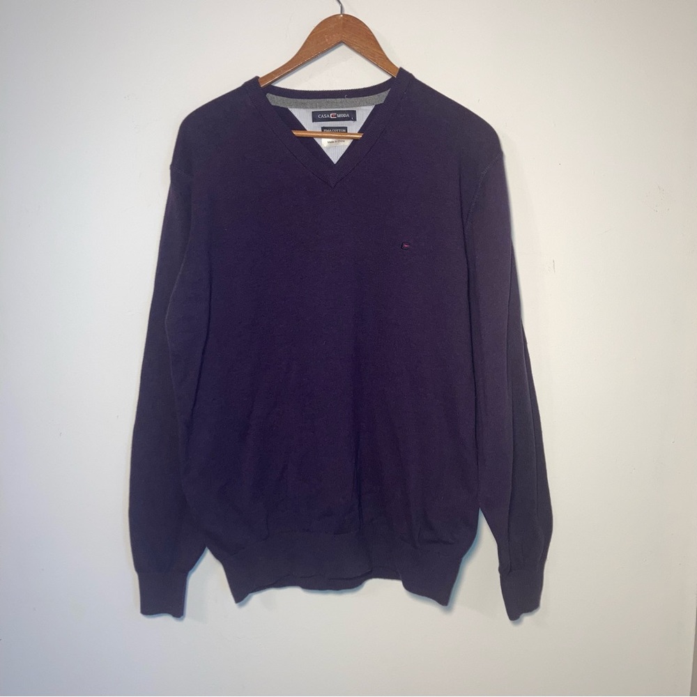 Mens Casa Moda Pima cotton v neck sweater, purple, size L, EUC!